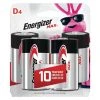 Energizer Max Alkaline Battery, 4-Pack, E95BP-4, D