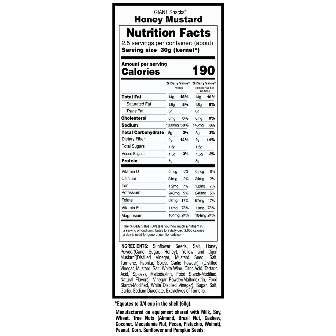 Giant Snacks Inc Giants Honey Mustard Sunflower Seeds, 5 OZ 4 Giant Snacks Inc Giants Honey Mustard Sunflower Seeds, 5 OZ - Image 2