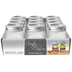 Country Classics Regular Mouth Glass Canning Jar, 1 Pint (16 OZ), 12-Pack, CCCJ-116-12PK