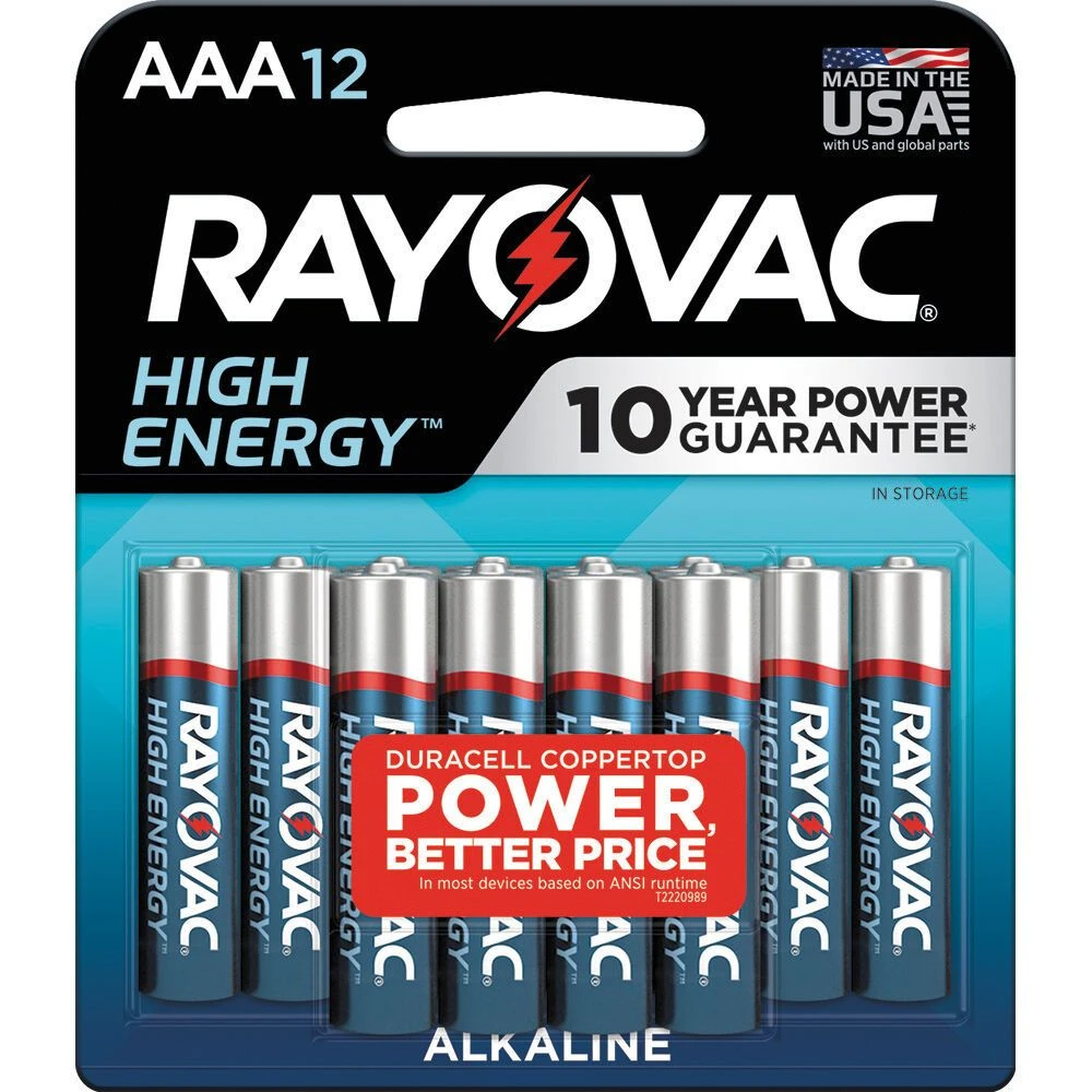 Rayovac High Energy Alkaline Batteries, 12-Pack, 824-12K, AAA 3 Rayovac High Energy Alkaline Batteries, 12-Pack, 824-12K, AAA