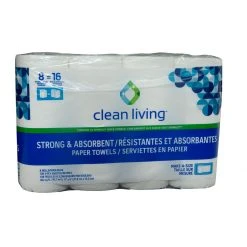 Clean Living Paper Towels, Double Roll, Economy, 8-Count, 10024785