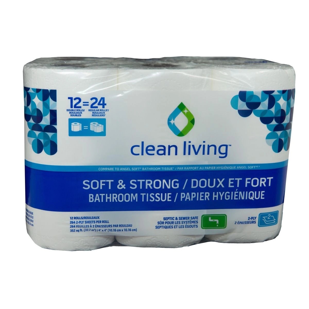 Clean Living Bathroom Tissue Double Roll, 12-Count, 10024786 3 Clean Living Bathroom Tissue Double Roll, 12-Count, 10024786